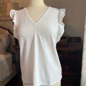 Michael Kors Off White Eyelet Blouse with Ruffle Sleeves medium